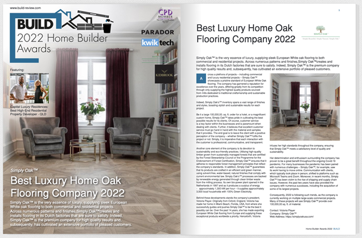 Simply Oak BUILD AWARD WINNER 2022 - Best Luxury Home Oak Flooring Company 2022