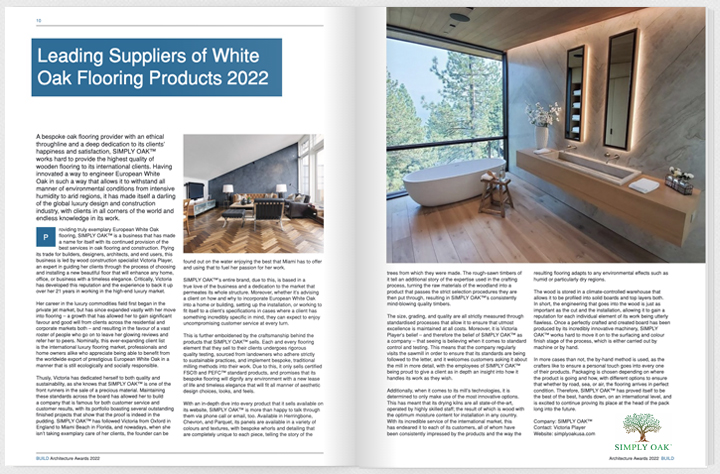 BUILD Architecture Award Simply Oak-Leading Suppliers of White Oak Flooring Products 2022